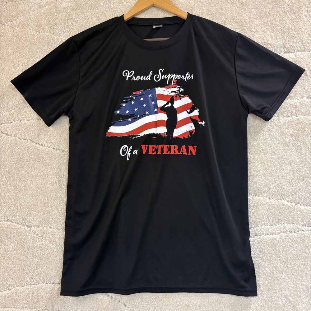 Armored Sportswear Veteran Supporter T-Shirt Large Black USA Flag *